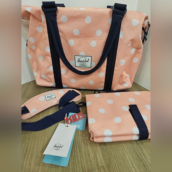 Herschel Supply Company Handbags - Herschel Supply Co. Strand Sprout Diaper Bag - Peach Polka Dot/Navy